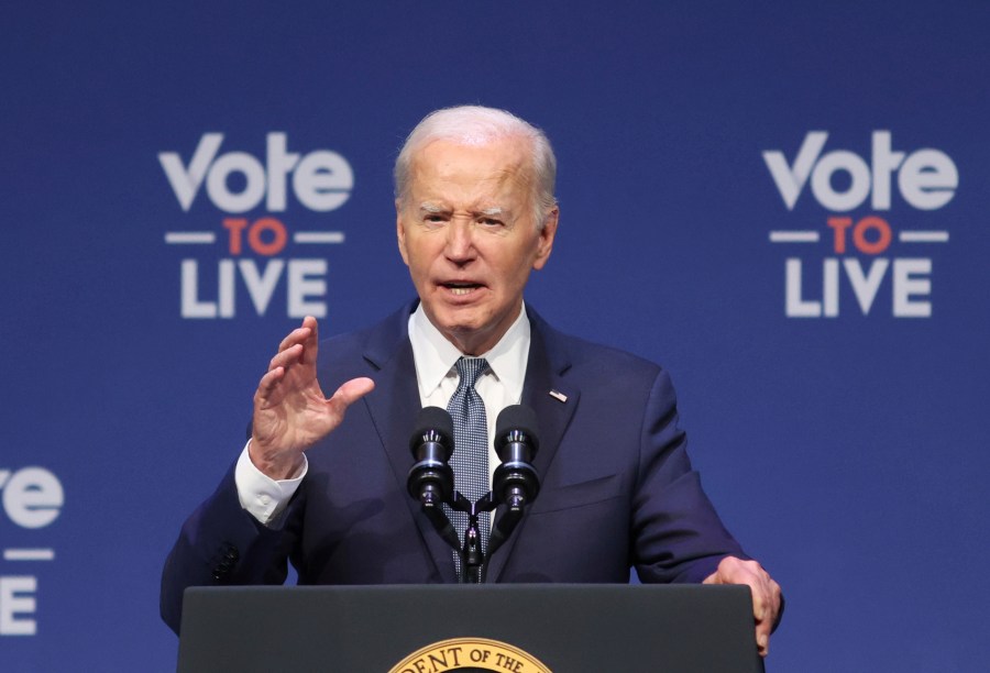 FILE - President Joe Biden speaks at a 2024 Prosperity Summit, July 16, 2024, in North Las Vegas, Nev. Nearly two-thirds of Democrats say President Joe Biden should withdraw from the presidential race and let his party select a different candidate, according to a new poll by the AP-NORC Center for Public Affairs Research. It sharply undercuts his post-debate claim that “average Democrats” are still with him even if some “big names” are turning on him. (AP Photo/Ronda Churchill, File)