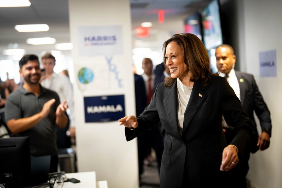 Vice President Kamala Harris arrives at her campaign headquarters in Wilmington, Del., Monday, July 22, 2024. (Erin Schaff/The New York Times via AP, Pool)