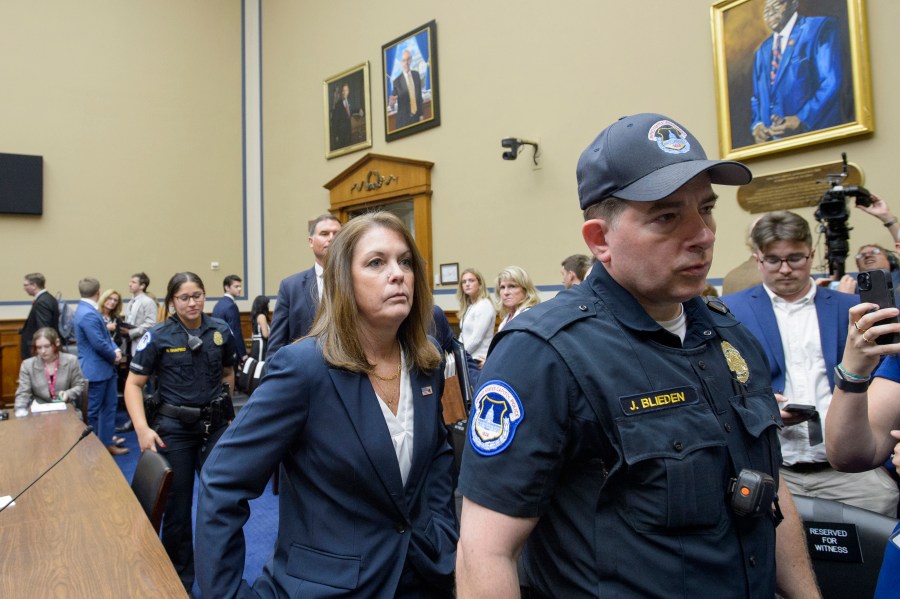 Kimberly Cheatle, Director, U.S. Secret Service, departs after testifying during a House Committee on Oversight and Accountability hearing on Oversight of the U.S. Secret Service and the Attempted Assassination of President Donald J. Trump, on Capitol Hill, Monday, July 22, 2024, in Washington. (AP Photo/Rod Lamkey, Jr.)