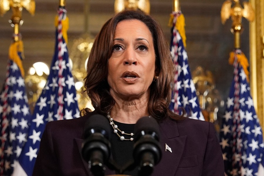 FILE - Vice President Kamala Harris speaks following a meeting with Israeli Prime Minister Benjamin Netanyahu in Washington, July 25, 2024. Just days after launching her White House campaign, Harris tiptoed along one of the most divisive fault lines in Democratic politics on Thursday as she met with Netanyahu. Harris called her meeting with the Israeli leader “frank and constructive.” (AP Photo/Julia Nikhinson, FILE)