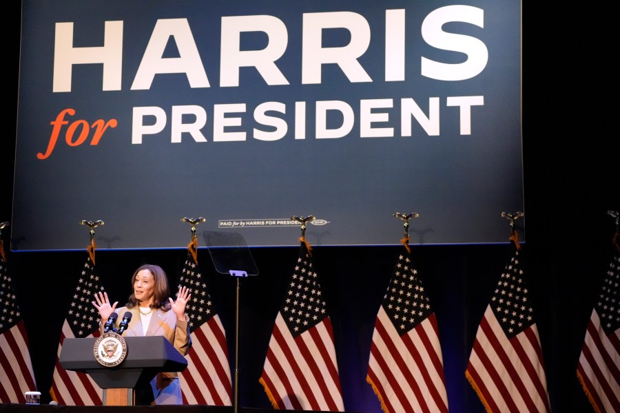 Vice President Kamala Harris delivers remarks at a campaign event in Pittsfield, Mass., Saturday, July 27, 2024. (AP Photo/Stephanie Scarbrough, Pool)