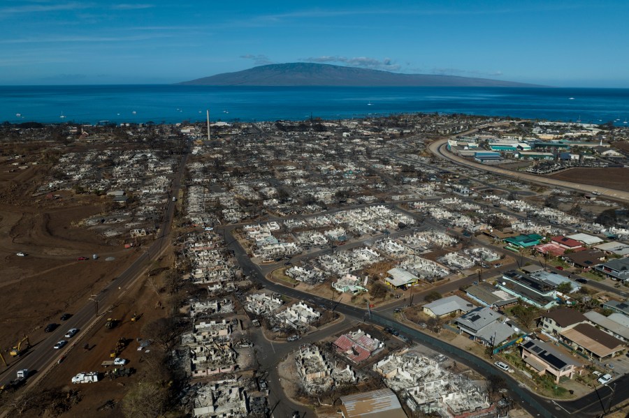 FILE - A general view shows the aftermath of a wildfire in Lahaina, Hawaii, Aug. 17, 2023. Hawaii Gov. Josh Green told the Associated Press on Wednesday, July 31, that the parties in Lahaina wildfire lawsuits against the state, Maui County and utilities are close to a global settlement of claims that will be worth a little over $4 billion. (AP Photo/Jae C. Hong, File)