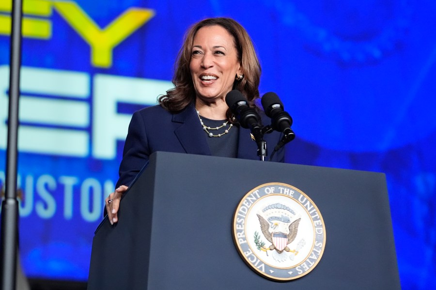 Vice President Kamala Harris delivers remarks at a Sigma Gamma Rho Sorority gathering in Houston, Wednesday, July 31, 2024, in Houston. (AP Photo/Mat Otero)