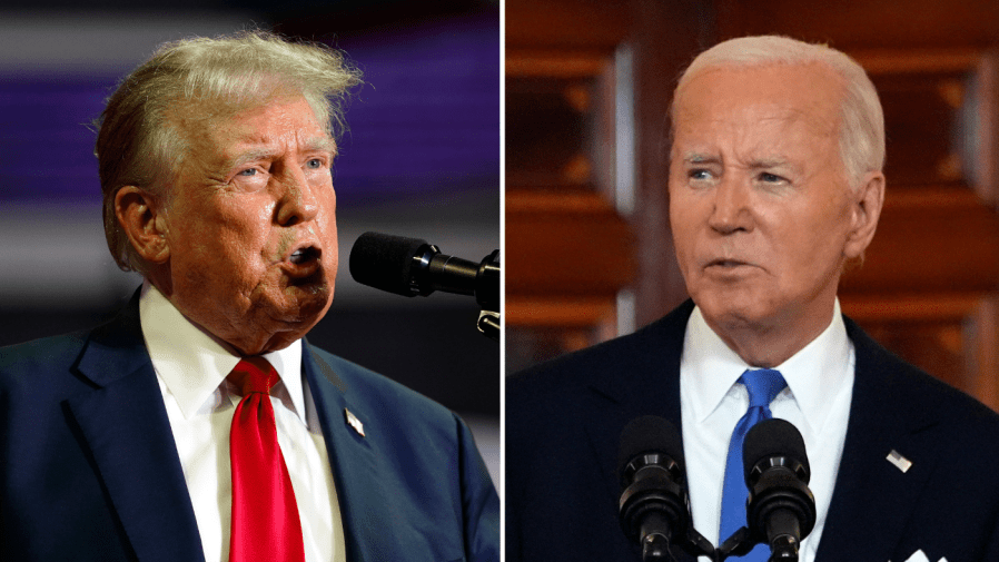 Former President Trump and President Biden appear side-by-side in this composite image.