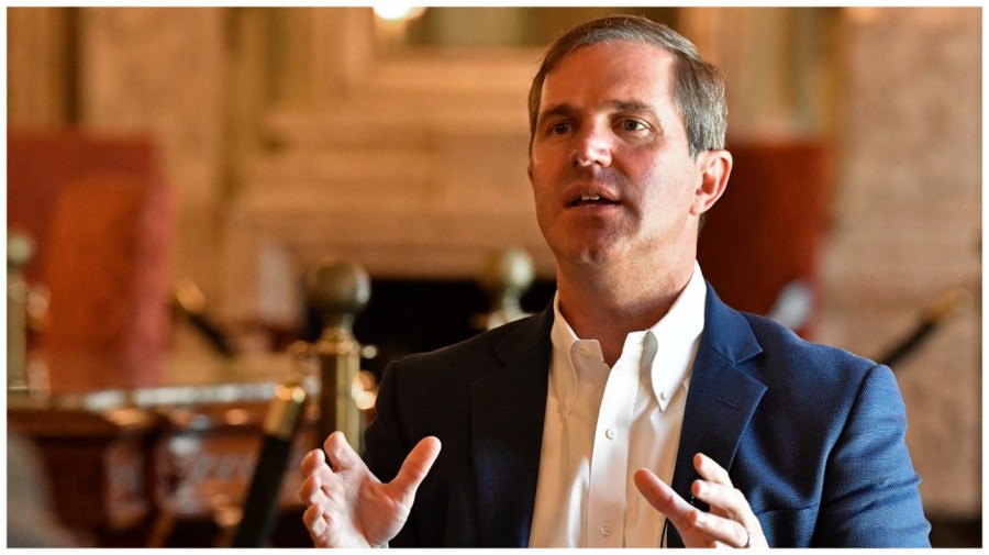 Kentucky Governor Andy Beshear speaks about the status of the construction of the Blue Oval SV Battery Plant during an interview at the Kentucky State Capitol in Frankfort, Ky., Thursday, June 6, 2024. (AP Photo/Timothy D. Easley)