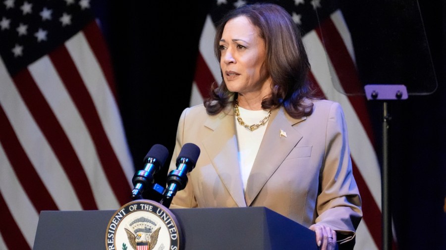 Vice President Kamala Harris delivers remarks at a campaign event in Pittsfield, Mass., Saturday, July 27, 2024. (AP Photo/Stephanie Scarbrough, Pool)