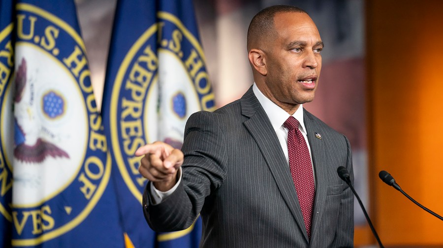 House Minority Leader Hakeem Jeffries speaks at a press conference.