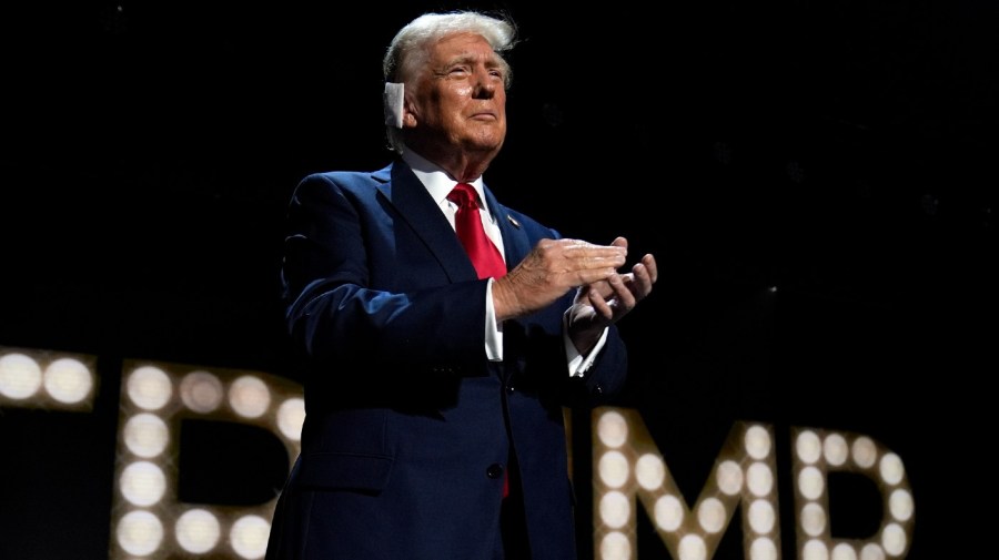 Republican presidential candidate former President Donald Trump is introduced during the final night of the Republican National Convention Thursday, July 18, 2024, in Milwaukee.