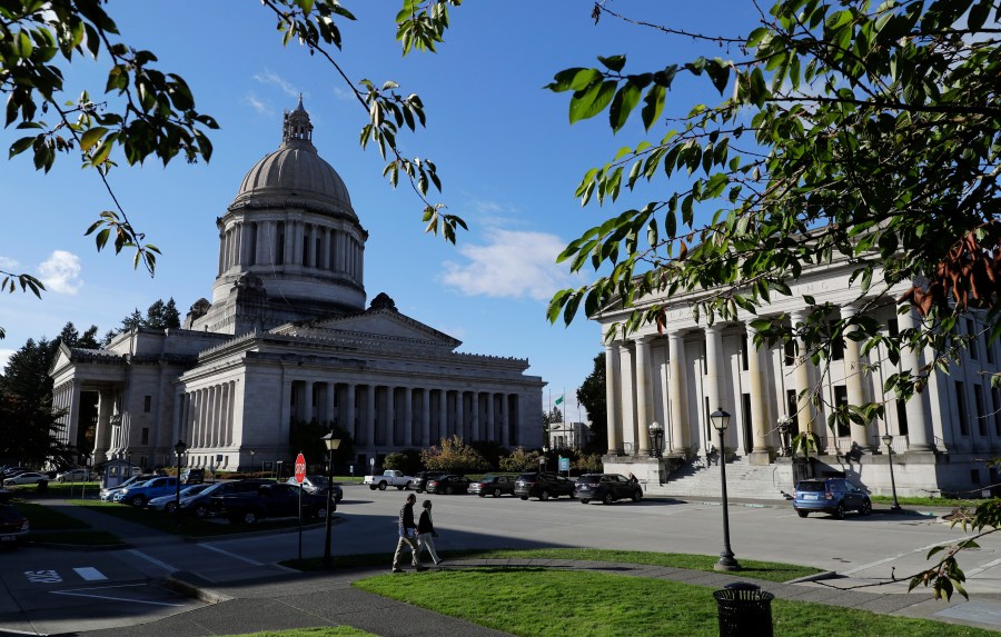 FILE - The Capitol in Olympia, Wash., is pictured Oct. 9, 2018. Five months after holding its presidential primaries, Washington state is looking further down the ticket to select candidates to compete for federal and state offices in the November 2024 elections. (AP Photo/Ted S. Warren, File)