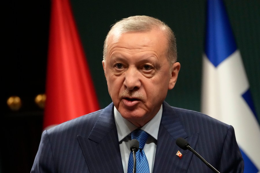 FILE - Turkish President Recep Tayyip Erdogan speaks during a news conference in Ankara, Turkey, May 13, 2024. (AP Photo/Burhan Ozbilici, File)