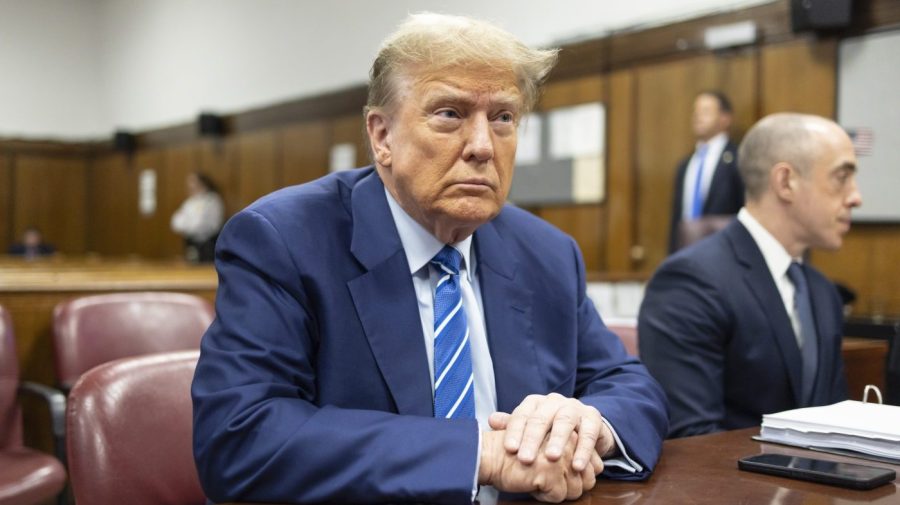 Former President Donald Trump awaits the start of proceedings on the second day of jury selection at Manhattan criminal court.