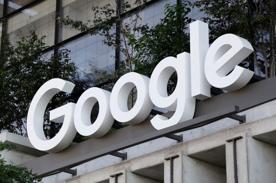 FILE - The Google sign is shown over an entrance to the company's building in New York on Sept. 6, 2023. (AP Photo/Peter Morgan, File)