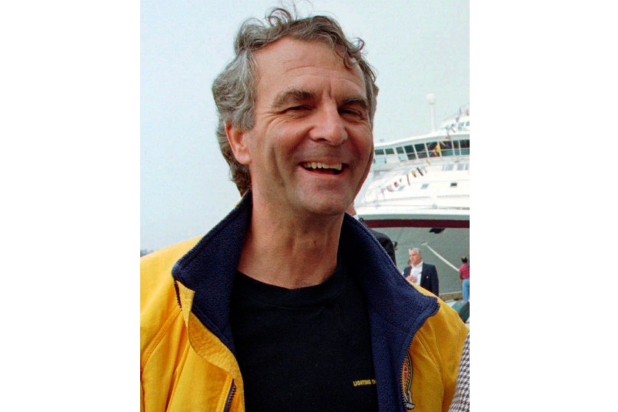 FILE - Commander Paul-Henri Nargeolet laughs at Black Falcon Pier in Boston on Sept. 1, 1996. (AP Photo/Jim Rogash, File)