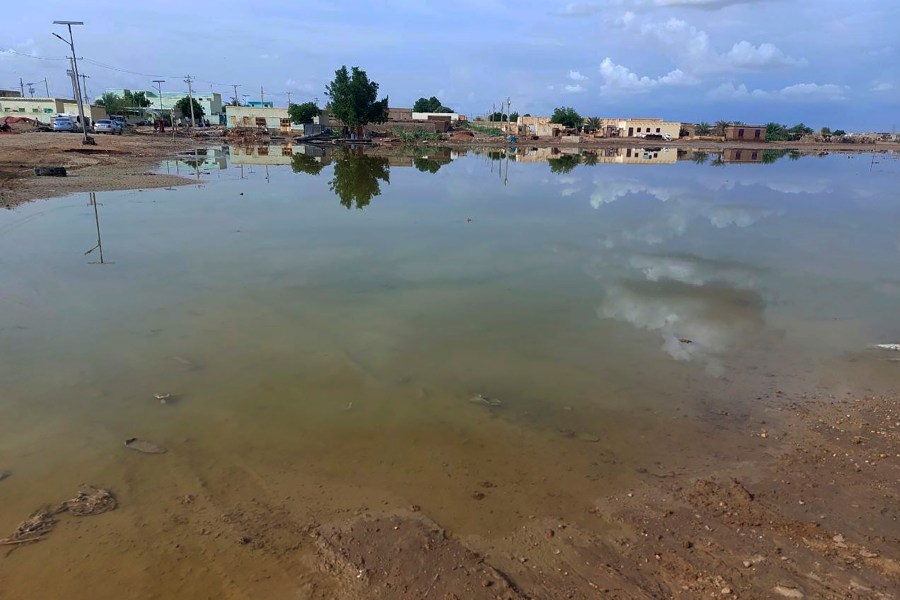 Floodwaters spread across a valley near the city of Abu Hamdan in Northern Sudan on Aug. 7, 2024. (AP photo/ Samira Hassan)