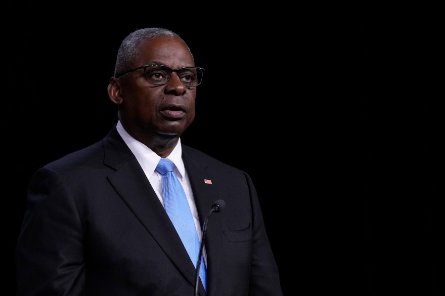 Defense Secretary Lloyd Austin speaks during a news conference at the United States Naval Academy in Annapolis, Md., Tuesday, Aug. 6, 2024. (AP Photo/Susan Walsh)