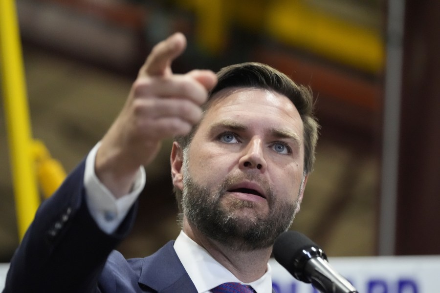 FILE - Republican vice presidential nominee Sen. JD Vance, R-Ohio, speaks at a campaign event at Wollard International, Aug. 7, 2024, in Eau Claire, Wis. (AP Photo/Alex Brandon)