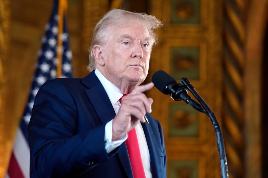 Republican presidential nominee former President Donald Trump speaks to reporters during a news conference at his Mar-a-Lago estate Thursday, Aug. 8, 2024, in Palm Beach, Fla. (AP Photo/Alex Brandon)