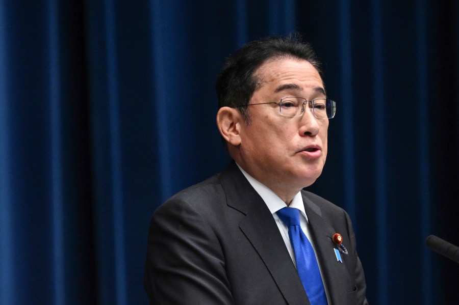 Japan's Prime Minister Fumio Kishida speaks during a press conference at his office in Tokyo as he announced he will not run in the upcoming party leadership vote in September, Wednesday, Aug. 14, 2024. (Philip Fong/Pool Photo via AP)