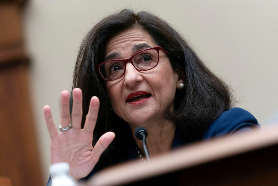 FILE - Columbia University President Nemat (Minouche) Shafik testifies before the House Committee on Education and the Workforce hearing on "Columbia in Crisis: Columbia University's Response to Antisemitism" on Capitol Hill in Washington, April 17, 2024. (AP Photo/Jose Luis Magana, File)