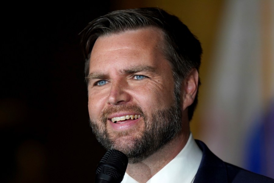 Republican vice presidential nominee Sen. JD Vance, R-Ohio, speaks at a campaign event at VFW Post 92, Thursday, Aug. 15, 2024, in New Kensington, Pa. (AP Photo/Matt Freed)