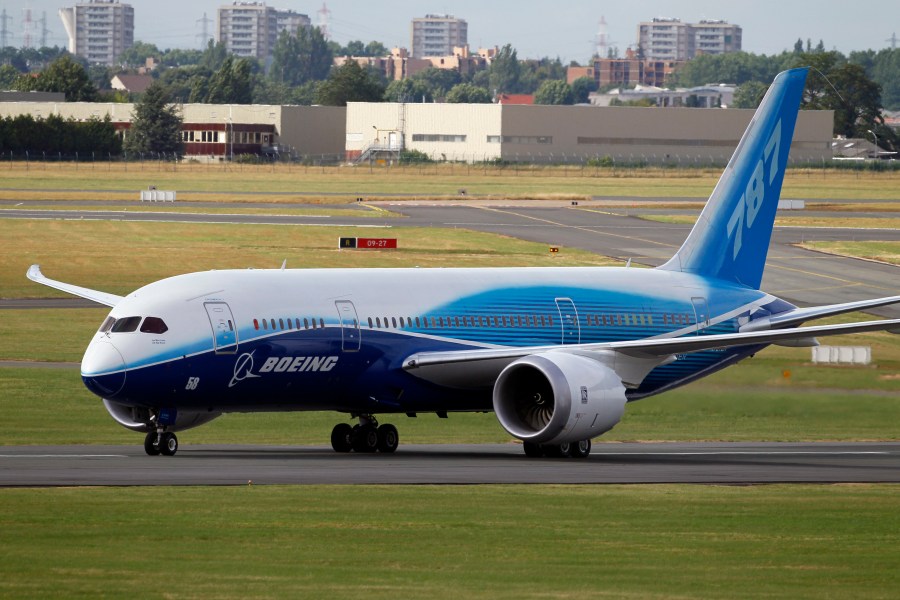 FILE - The Boeing 787 Dreamliner taxis after its landing at Le Bourget airport, east of Paris, upon its presentation for the first time at the 49th Paris Air Show at the airport, June 21, 2011. (AP Photo/Francois Mori, File)