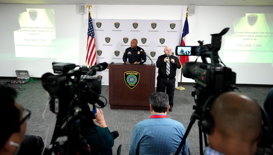 FILE - Then-Houston Police Chief Troy Finner speaks to the media about the more than 264,000 cases, including more than 4,000 dealing with sexual assault, that were dropped over the past eight years due do a lack of personnel, during a news conference, March 7, 2024, at the police department's headquarters in Houston, Texas. (Karen Warren/Houston Chronicle via AP, File)