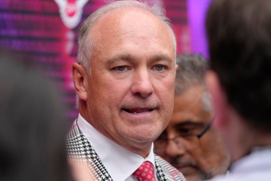 FILE - Texas Tech head coach Joey McGuire answers questions from the media during the Big 12 NCAA college football media days in Las Vegas, July 9, 2024. (AP Photo/Lucas Peltier, file)