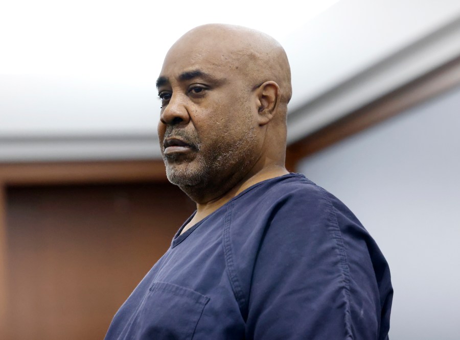 Duane "Keffe D" Davis, who is accused of orchestrating the 1996 slaying of Tupac Shakur, appears in court during a bond hearing at the Regional Justice Center Tuesday, Aug. 27, 2024, in Las Vegas. (Bizuayehu Tesfaye/Las Vegas Review-Journal via AP, Pool)