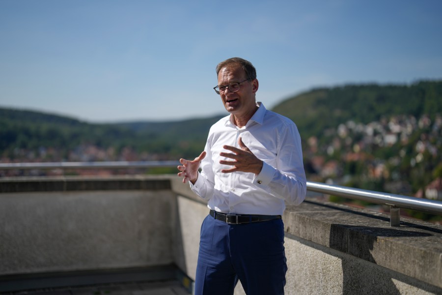 Stefan Traeger, CEO of the Jenoptic, speaks during an interview with The Associated Press at the company's headquarters in Jena, Germany, Monday, Aug. 12, 2024. (AP Photo/Markus Schreiber)