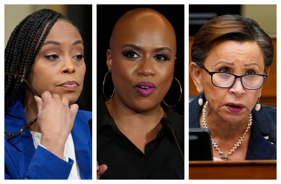 This combination of 2021-2023 photos shows U.S. Reps. Shontel Brown, D-Ohio, left; Ayanna Pressley, D-Mass., and Nydia Velazquez, D-N.Y. (AP Photo/Alex Brandon, Charles Krupa, Susan Walsh)