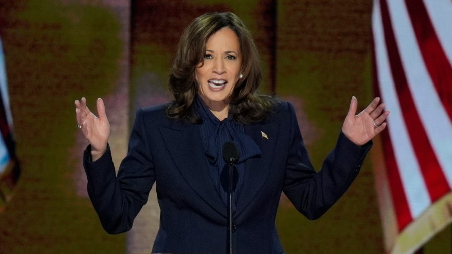 Democratic presidential nominee Vice President Kamala Harris speaks during the Democratic National Convention Thursday, Aug. 22, 2024, in Chicago.