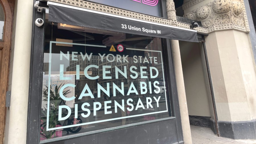 Dazed, a legal retail Cannabis Dispensary at Union Square West near 14th Street in New York City, is a black and veteran owned business that sells marijuana products. (Photo by: Deb Cohn-Orbach/UCG/Universal Images Group via Getty Images)