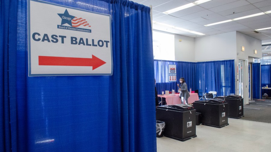 Voters cast their ballots at a polling station for the 2024 primary elections during early voting ahead of the election day in Chicago, Illinois, United States on March 13,2024. (Photo by Jacek Boczarski/Anadolu via Getty Images)