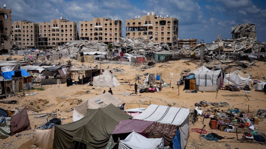 offensive on the Gaza Strip flee from Hamad City, following an evacuation order by the Israeli army to leave parts of the southern area of Khan Younis, Sunday, Aug. 11, 2024.