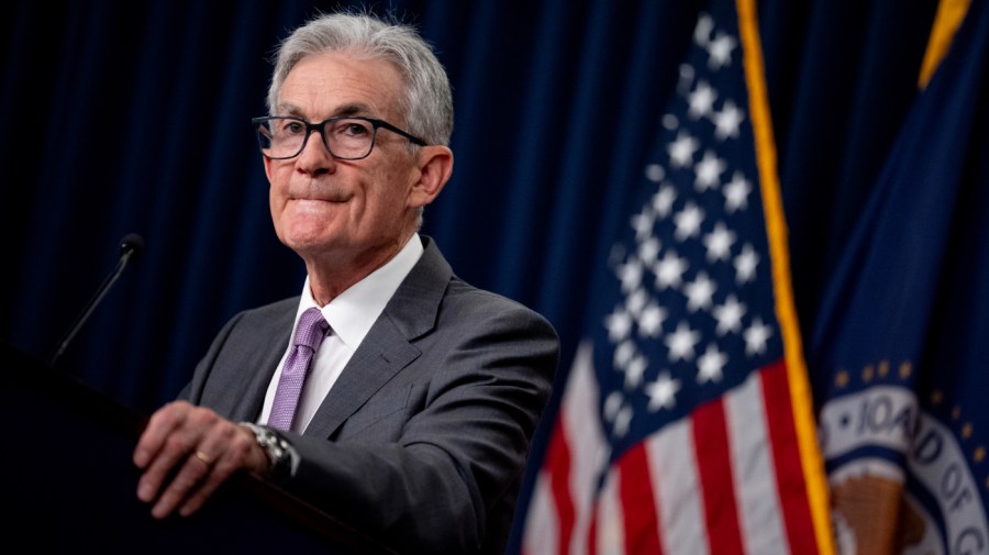 Federal Reserve Chairman Jerome Powell takes a question from a reporter at a news conference following a Federal Open Market Committee meeting at the William McChesney Martin Jr. Federal Reserve Board Building on July 31, 2024 in Washington, DC. Powell spoke to members of the media after the Federal Reserve held short-term interest rates where they are with broad expectations that the rate with drop in September. (Photo by Andrew Harnik/Getty Images)