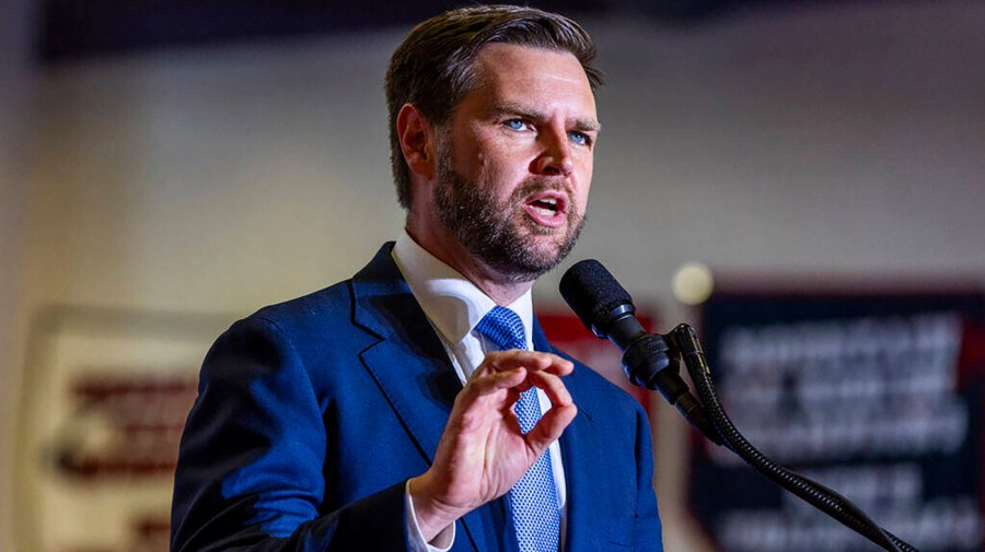 U.S. Sen. JD Vance, R-Ohio, delivers remarks during a campaign rally at Liberty High School on July 30, 2024, in Henderson, Nevada. (L.E. Baskow/Las Vegas Review-Journal/Tribune News Service via Getty Images)