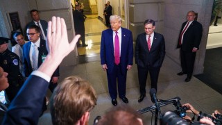 President Trump answers reporters' questions at the U.S. Capitol on May 20, 2025.